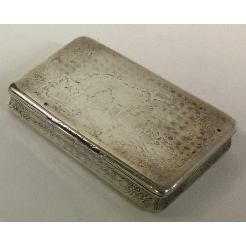 10 - A 19th Century French silver snuff box engraved with dog scenes. Marked to side. Approx. 70 grams. E... 