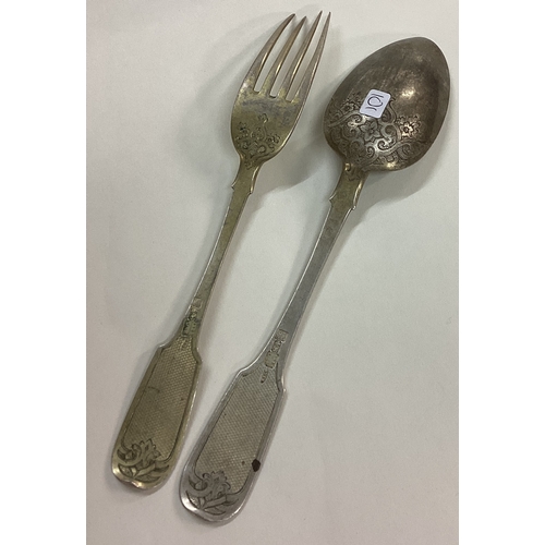 101 - A mid 19th Century silver fork and spoon. Approx. 120 grams. Est. £120 - £150.