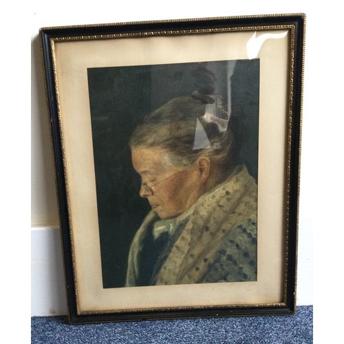 1020 - A framed and glazed oil on board depicting the portrait of an elderly lady with eyes closed. Apparen... 