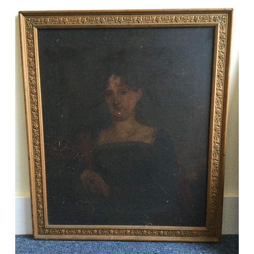 1021 - A pair of gilt framed oils on canvases depicting a portrait of a lady and a portrait of a man. Appar... 