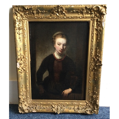 1024 - AFTER REMBRANDT: A gilt framed oil on canvas depicting   the portrait of 