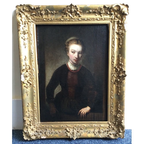 1024 - AFTER REMBRANDT: A gilt framed oil on canvas depicting   the portrait of 