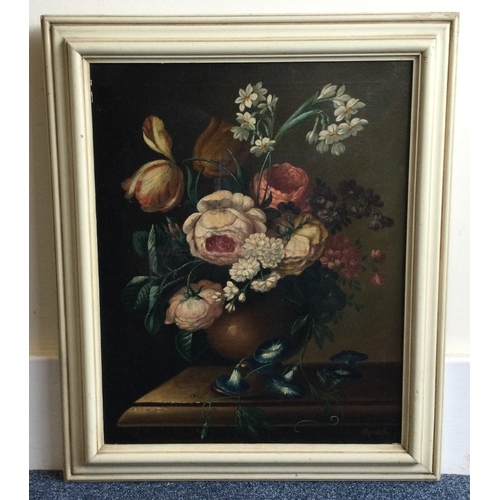 1030 - A framed canvas painting depicting still life with flowers. Signed 'Agricola'. Approx. 39 cms x 50 c... 