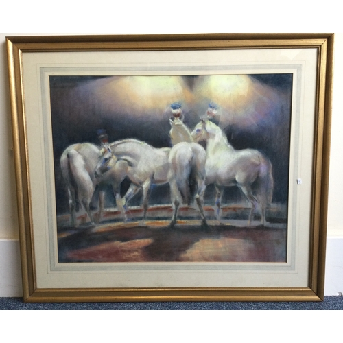 1034 - JOHN SKEAPING: (British, 1901 - 1980): A gilt framed and glazed pastel depicting circus horses. Sign... 