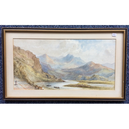 1036 - A pair of framed and glazed watercolours depicting mountain scenes. Apparently unsigned. Approx. 33 ... 