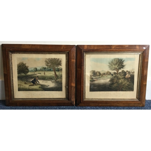 1040 - R G REEVE: A pair of wooden framed and glazed fishing prints. Approx. 35 cms x 30 cms. Est. £20 - £3... 