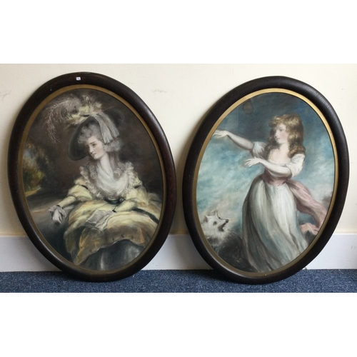 1044 - A pair of oval wooden framed and glazed pastel portraits. Apparently unsigned. Approx. 49 cms x 66 c... 