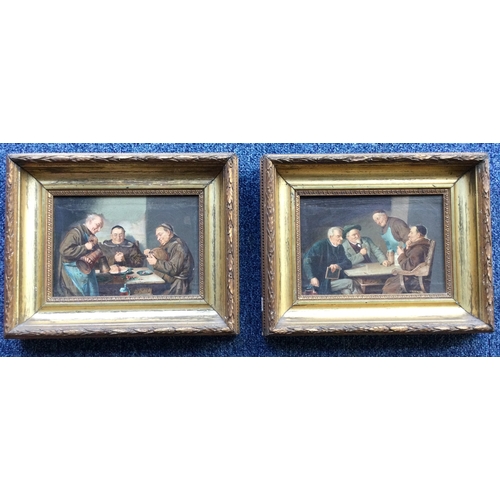 1048 - AFTER EDOUARD VON GRUTZNER: A pair of gilt framed contemporary oils on canvases depicting monks dini... 