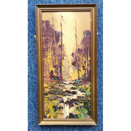 1063 - GEORGE RICHARD DEAKINS: (British, 1911 - 1981): A framed oil on board depicting a forest scene. Appr... 