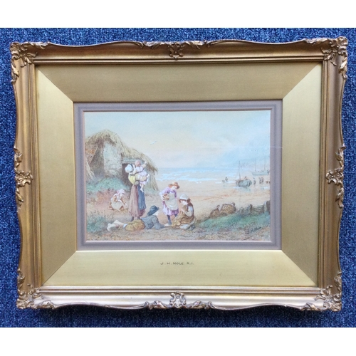 1070 - JOHN HENRY MOLE: (British, 1814 - 1886): A framed and glazed watercolour depicting children playing ... 