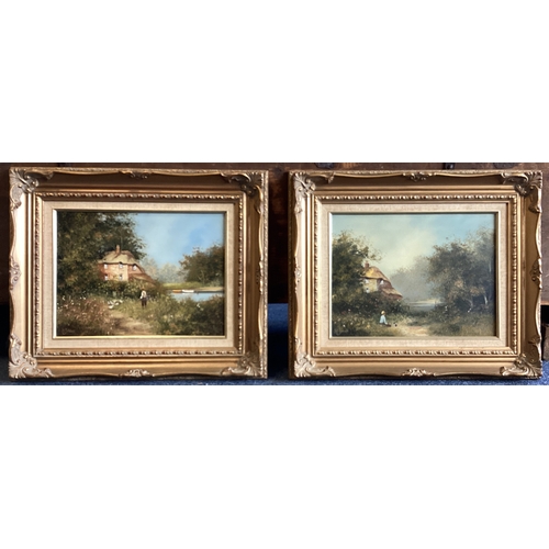 1079 - LES PARSON: (British, born 1945): A pair of gilt framed oils on canvases depicting rural cottage sce... 