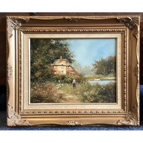 1079 - LES PARSON: (British, born 1945): A pair of gilt framed oils on canvases depicting rural cottage sce... 