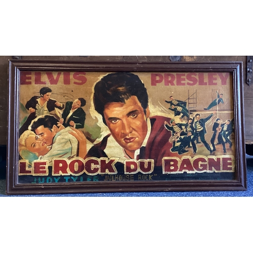 1091 - ELVIS PRESLEY: An oil on board painted version of 'Le Rock Du Bagne' (Jailhouse Rock) movie poster. ... 