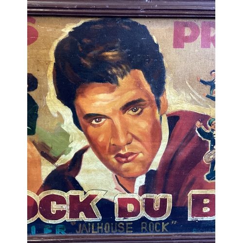 1091 - ELVIS PRESLEY: An oil on board painted version of 'Le Rock Du Bagne' (Jailhouse Rock) movie poster. ... 