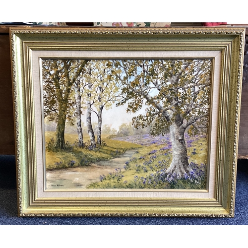 1093 - ANNE HOLMES: (Australian, 20th Century): A gilt framed oil on canvas entitled, 'Bluebell Time' depic... 