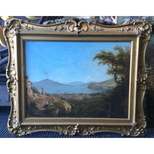 1125 - CLEMENT BURLISON (British: 1815 - 1899): A gilt framed oil on canvas depicting a view of the Bay of ... 