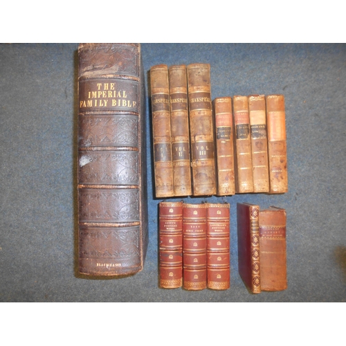 1150 - BOOKS: A selection of thirteen leather bound books to include: SHAKESPEARE. 'The Works of....' 3 vol... 