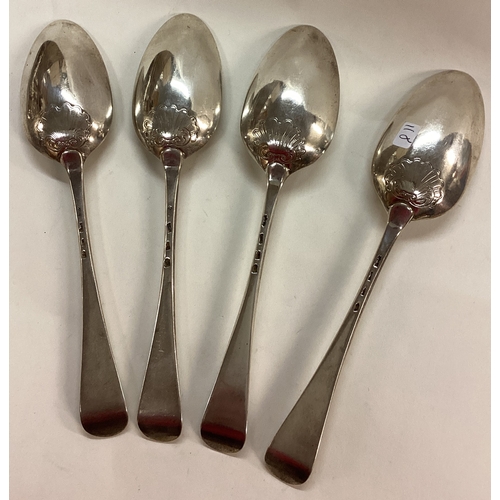 118 - A set of four 18th Century silver shell back teaspoons. London 1756. Approx. 264 grams. Est. £200 - ... 