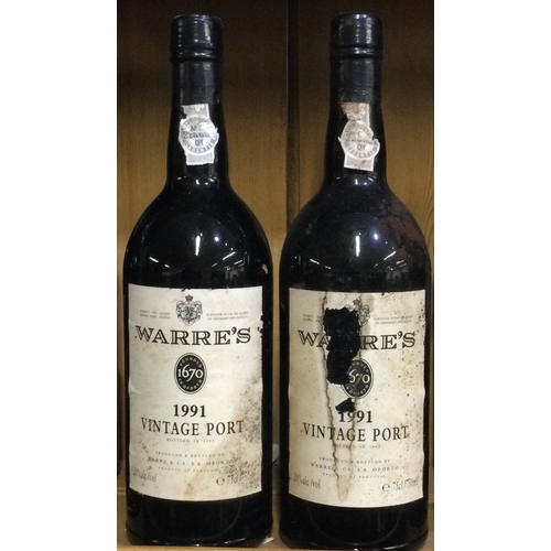 1238 - Two x 75cl bottles of Warre's 1991 Vintage Port. Bottled 1993. Est. £150 - £200.