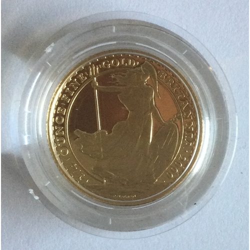 1285 - A Britannia quarter ounce Proof gold coin. Est. £320 - £350.