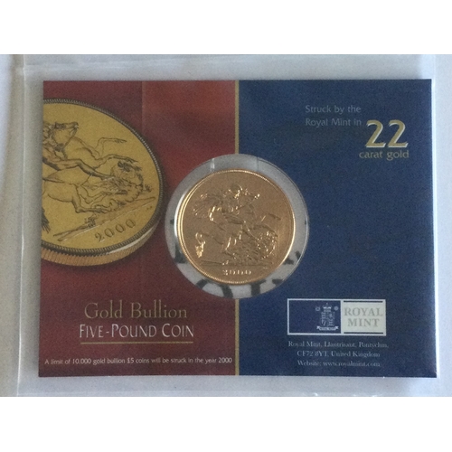 1286 - A 2000 £5 (Five Pounds) gold coin. Est. £1500 - £2000.