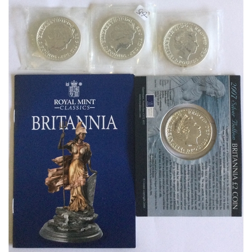 1289 - Four silver Britannia Standard £2 (Two Pounds) coins. Est. £50 - £80.