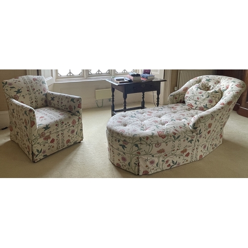 1313 - A good upholstered day bed together with matching armchair. Est. £50 - £80.