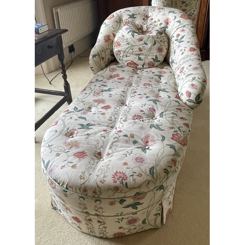 1313 - A good upholstered day bed together with matching armchair. Est. £50 - £80.