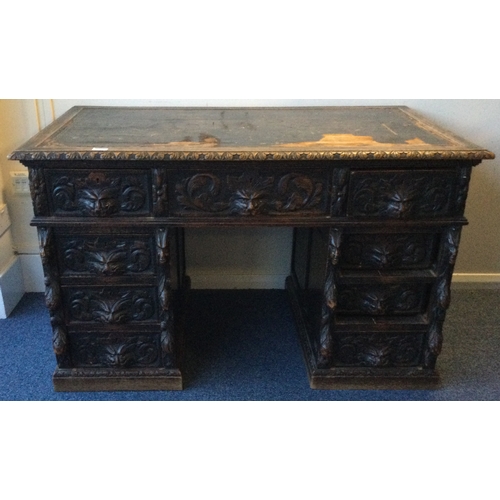 1316 - A good Edwardian carved twin pedestal desk. Est. £150 - £200.