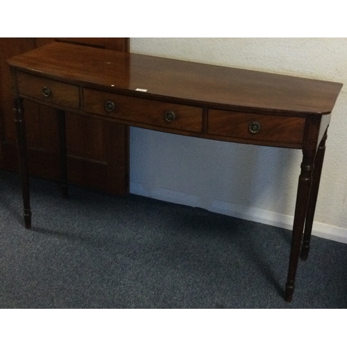 1318 - A good Victorian bow front three drawer side table. Est. £100 - £150.