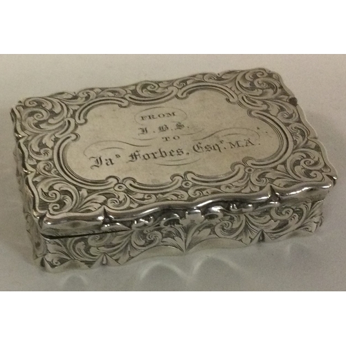 137 - A Victorian silver engraved snuff box. 1860. By Edward Shaw. Approx. 70 grams. Est. £120 - £150.