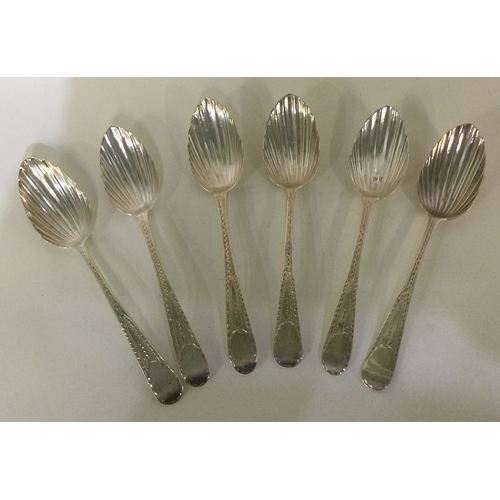 21 - A heavy set of six bright-cut silver teaspoons. London. Approx. 71 grams. Est. £30 - £50.