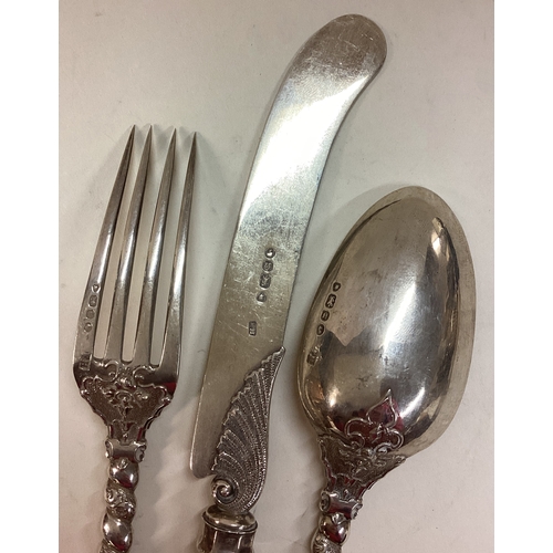 241 - A three piece silver christening set. London 1848. By Francis Higgins. Approx. 133 grams. Est. £150 ... 