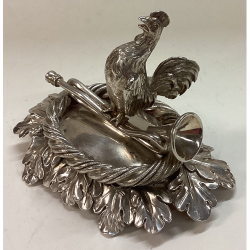 242 - A Georgian silver figure of a musical cockerel. By Benjamin Smith. Approx. 292 grams. Est. £200 - £3... 