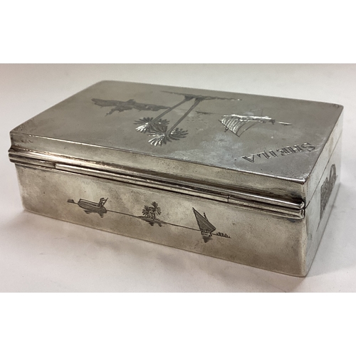 253 - A fine Persian silver engraved snuff box with scene of river and temple. Approx. 158 grams. Est. £15... 