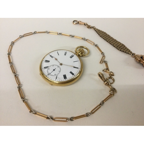 560 - A heavy 18 carat gold pocket watch with white enamelled dial, approx. 62 grams; together with a 12 c... 