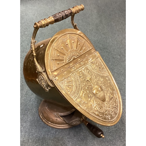 623 - An old brass hinged front coal box. Est. £20 - £30.