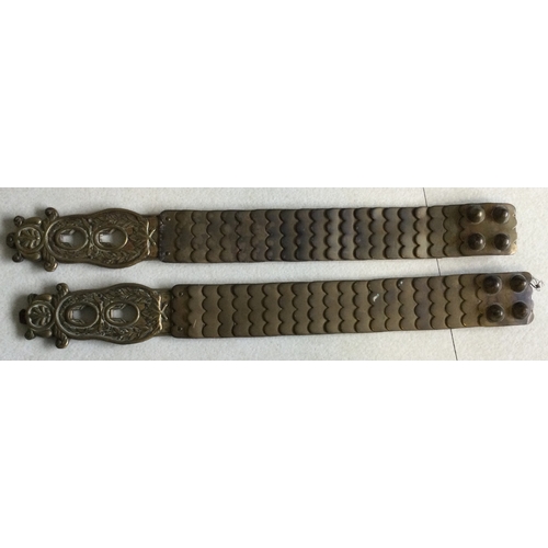 625 - A pair of original British Dragoons Household Cavalry brass and leather breast plate shoulder straps... 