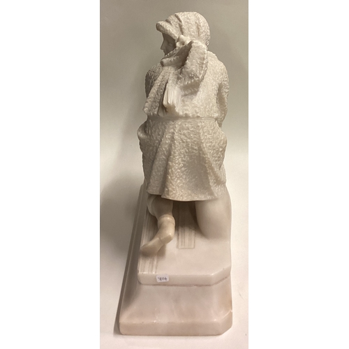 714 - A good carved marble figure of a lady with skis with textured body. Approx. 29 cms x 32 cms. Est. £4... 