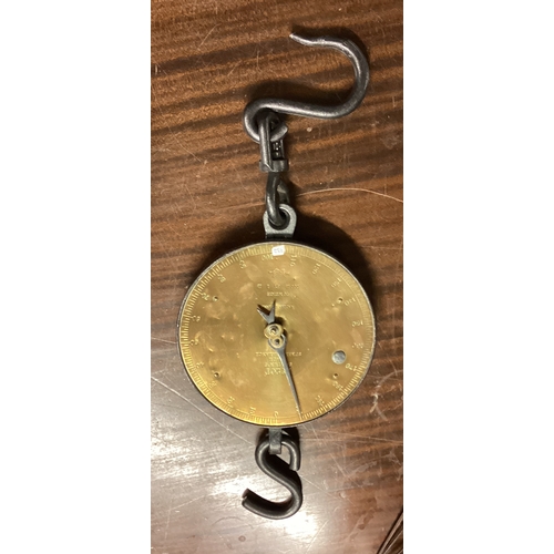 732 - A good large set of brass and wrought iron Salter scales. Est. £20 - £30.