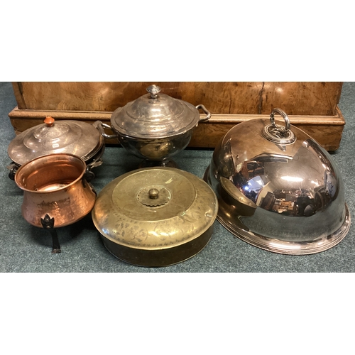 734 - A copper kettle together with a meat dome etc. Est. £20 - £30.