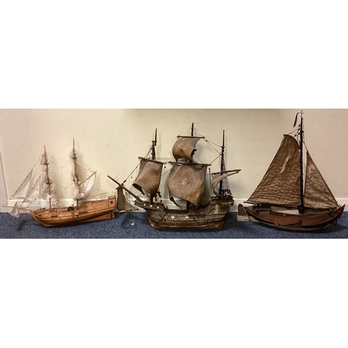 741 - Three old wooden model boats. Est. £20 - £30.