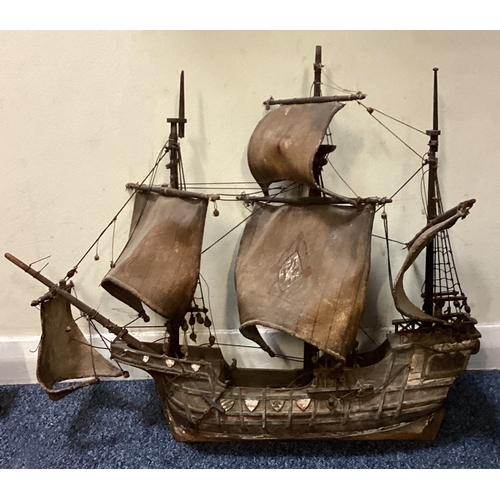 741 - Three old wooden model boats. Est. £20 - £30.