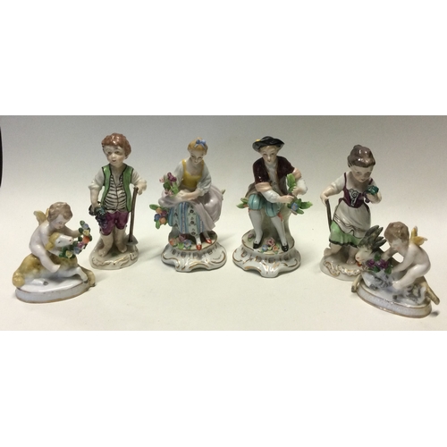 794 - A collection of six Continental porcelain figures. Est. £30 - £50.