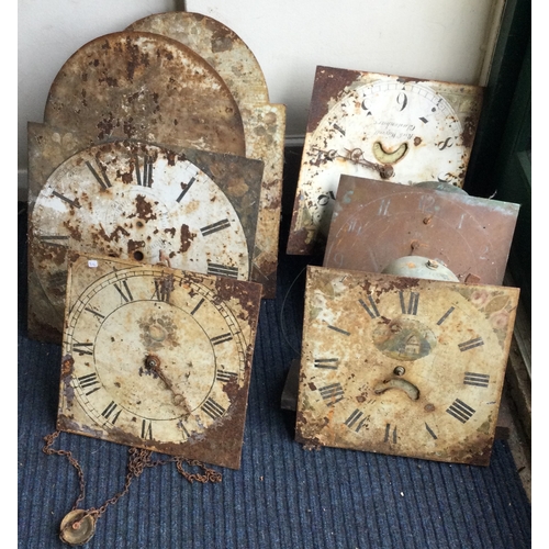 816 - A collection of six painted grandfather clock dials. Est. £30 - £50.