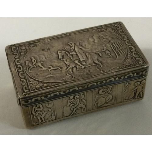 9 - A chased 19th Century German silver hinged snuff box. Marked to rim. Approx. 97 grams. Est. £80 - £1... 