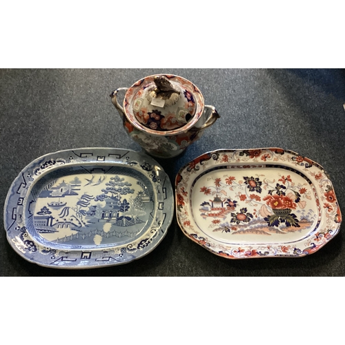 937 - A good Ironstone terrine together with two meat dishes. Est. £20 - £30.