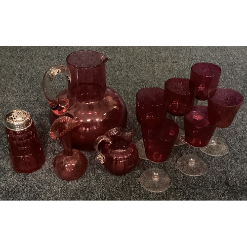 965 - A good collection of cranberry glassware. Est. £25 - £30.