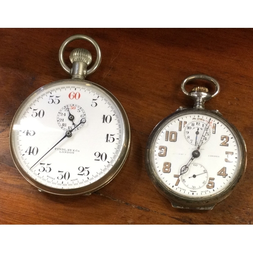 976 - A Continental silver pocket watch together with a stopwatch. Est. £30 - £40.