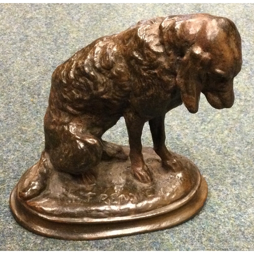 982 - EMMANUEL FRÉMIET: (French, 1824 - 1910): A bronze figure of a seated hound. Signed E Frémiet. Approx... 